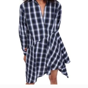 Nwot Zara Women's Blue Green Plaid Asymmetrical Shirt Dress | Size Small